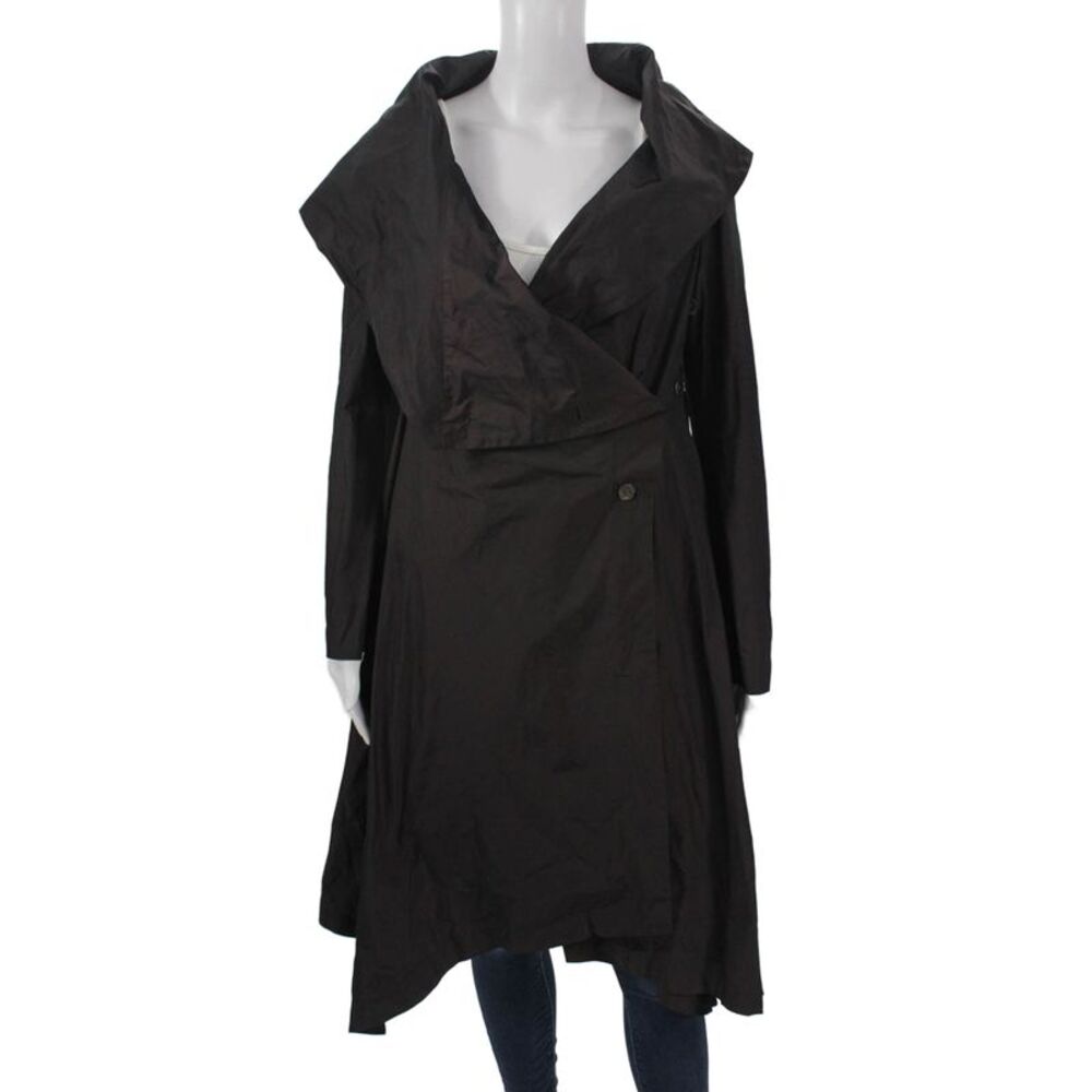 Elm Design Women Trench Coat Black Button Long Sleeve 100% Polyester Size PP